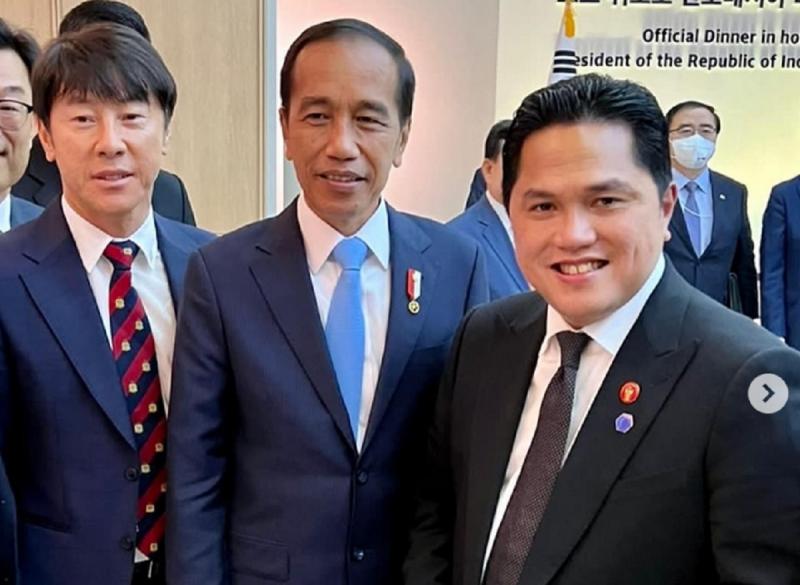 Shin Tae-yong, Presiden Jokowi dan Erick Thohir (Net)