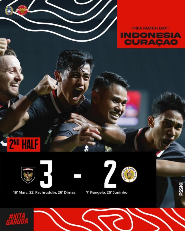 Usai Hajar Curacao 3-2, Ranking FIFA Indonesia Disebut Naik 2 Tingkat. (Twitter PSSI).