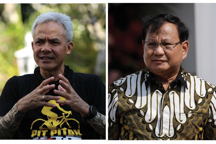 Kolase potret Ganjar Pranowo (kiri) dan Prabowo Subianto (Foto: kompas.com)