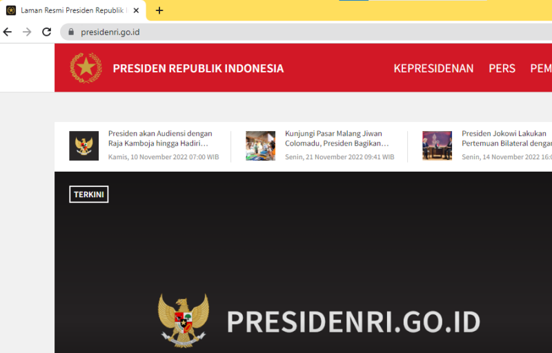 Situs resmi Presiden RI yang benar, yaitu presidenri.go.id. (Foto: Tangkapan layar)