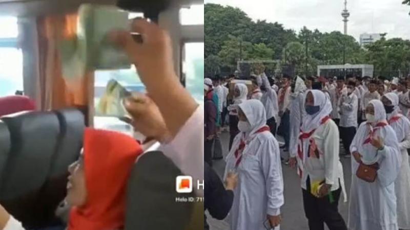 Video Ibu-ibu Pamer Duit Diduga usai Hadiri Acara Relawan Jokowi Viral. (Tangkapan Layar Video Viral di Twitter).