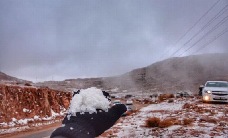 Salju turun di pegunungan Arab Saudi (Net)
