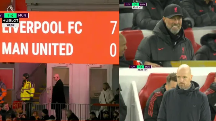 Dihajar 7 Gol, MU Alami Kekalahan Terburuk di Musim Terjelek Liverpool. (Kolase dari berbagai sumber).