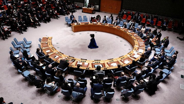 Ilustrasi: Rapat darurat Dewan Keamanan PBB Jumat, (25/2/2022) membahas Rusia dan Ukraina. (Reuters via CNBC Indonesia)
