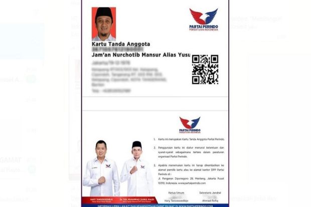 Pamer KTA Ustaz Yusuf Mansur, Hary Tanoe: Caleg Perindo Dapil DKI. (Instagran Hary Tanoe).