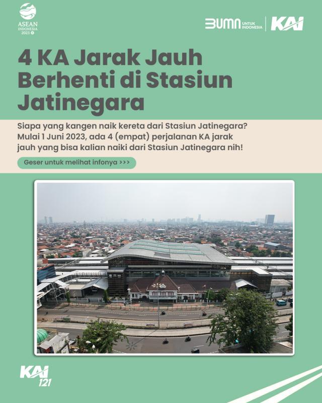 Mulai 1 Juni 2023, Stasiun Jatinegara Layani 4 Kereta Jarak Jauh. (Twitter PT KAI).