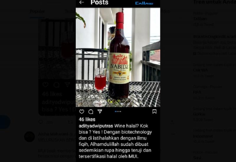 Kemenag Blokir Sertifikasi Nabidz usai Viral soal Wine Berlabel Halal. (Twitter).