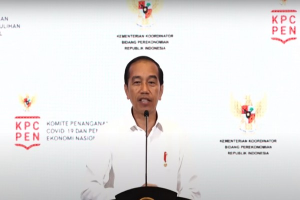 Presiden Joko Widodo (Jokowi) membuka Rakornas Transisi Penanganan Covid-19 dan Pemulihan Ekonomi Nasional 2023, Kamis (26/1/2023). (Dok Youtube Kemenko Perekonomian via Bisnis)