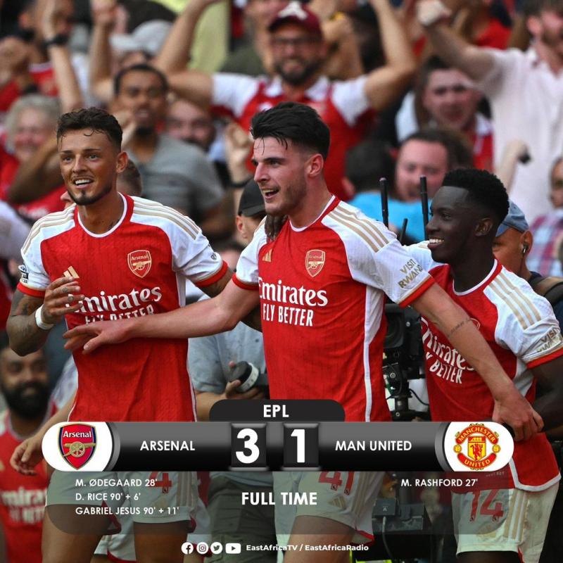 Arsenal Sukses Pecundangi Manchester United Lewat 2 Gol Injury Time. (@AbroadTanzania).