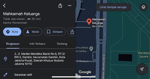 Di Google Maps, Nama Kantor MK Mendadak Berubah Jadi Mahkamah Keluarga. (Istimewa).