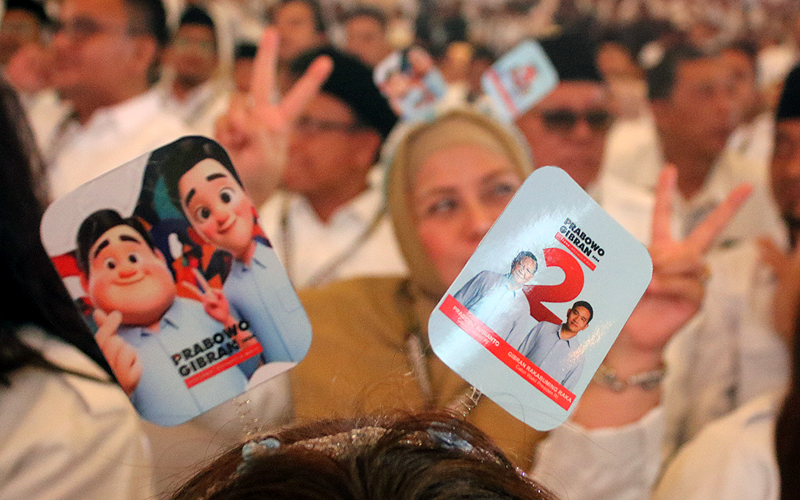 Ketua Umum Partai Gerindra, sekaligus calon presiden nomor urut 2, Prabowo Subianto menghadiri Rapat Koordinasi Nasional (Rakornas) Partai Gerindra di Jakarta Internasional Expo (JIExpo), Jakarta (15/12/2023). Sejumlah elite Partai Gerindra tampak hadir dalam acara ini. Robinsar Nainggolan