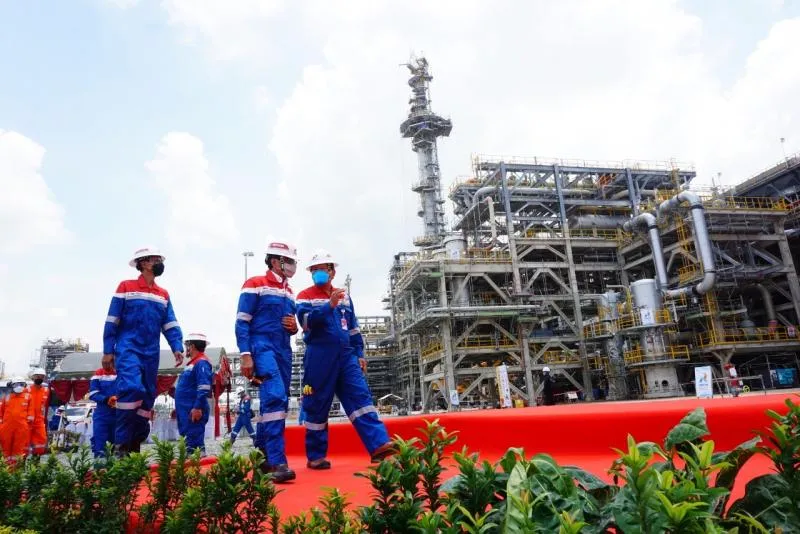 Lapangan Unitisasi Gas Jambaran-Tiung Biru (JTB) garapan Pertamina yang berpusat di Desa Bandungrejo, Kecamatan Ngasem, Kabupaten Bojonegoro, Jawa Timur. Foto: Dok. Pertamina