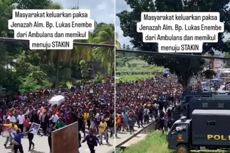 Iringan Jenazah Lukas Enembe Rusuh, Kepala Pj Gubernur-Mobil Terbakar. (Istimewa).