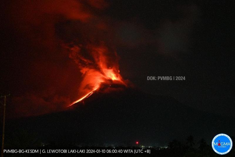 Ilustrasi erupsi gunung. Gunung Lewotobi (Dok.PVMBG)