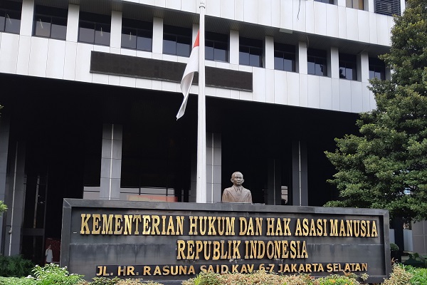 Gedung Kementerian Hukum dan Hak Asasi Manusia RI di Jakarta. (Bisnis.com/Samdysara Saragih)
