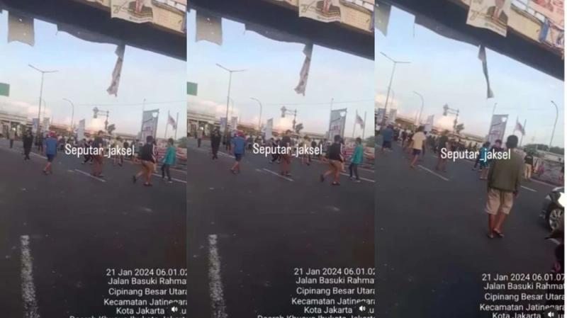 5 Polisi Terluka Akibat Tawuran di Bassura Jaktim, Dipicu Saling Ejek. (Tangkapan Layar Video Viral).