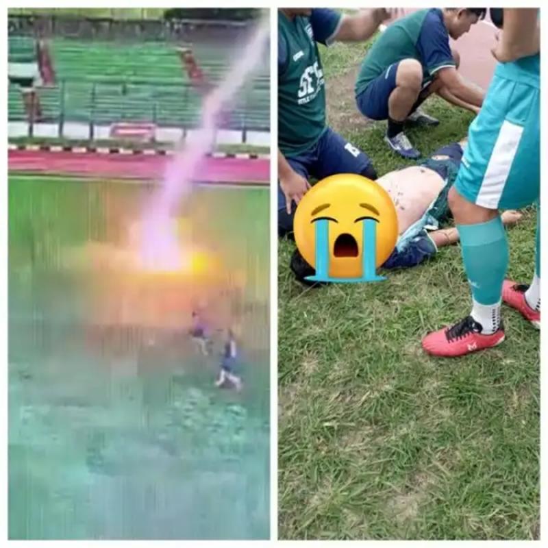 Pemain Bola Tersambar Petir di Stadion Siliwangi, Videonya Viral. (Kolase dari berbagai sumber).