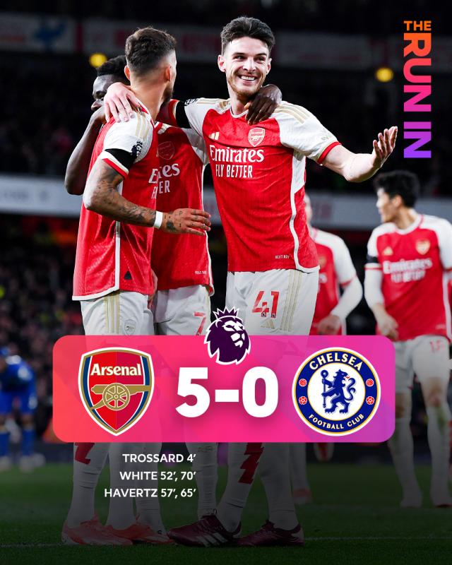 Arsenal Kian Mantap di Puncak Klasemen usai Bantai Chelsea 5-0. (Twitter).