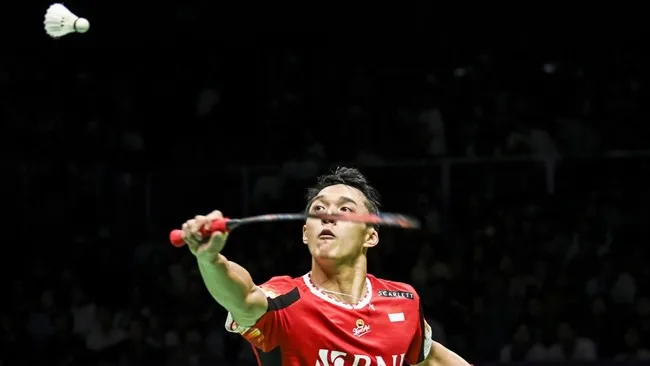 Jonatan Christie tampil di Final Thomas Cup 2024 (Antara)