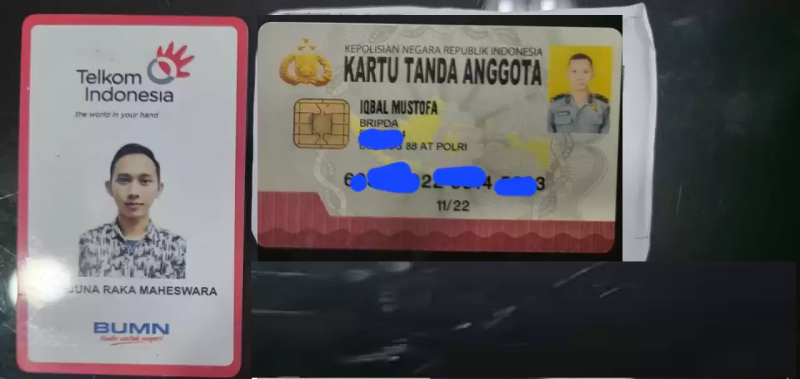 densus 88 dan Pegawai telkom ID Card PT Telkom Indonesia, Foto Copy KTP dan KTA Anggota Densus 88 AT Polri, Bripda Iqbal Mustofa (Foto: Dok MI)
