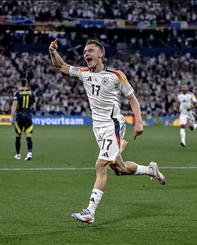 Pemain Timnas Jerman Florian Wirtz mencetak goal pembuka pada laga Jerman vs Skotlandia di Euro 2024, Tuan Rumah Jerman berhasil menang 5-1 atas Skotlandia (Foto : 433)
