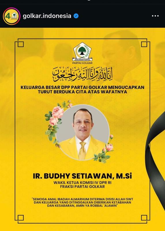 Wakil Ketua Komisi IV DPR RI Budhy Setiawan Meninggal Dunia