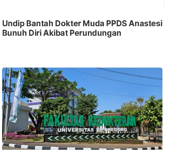 Dugaan Undip di Balik Meninggalnya Dokter PPDS Anestesi    Foto :news.republika.co.id