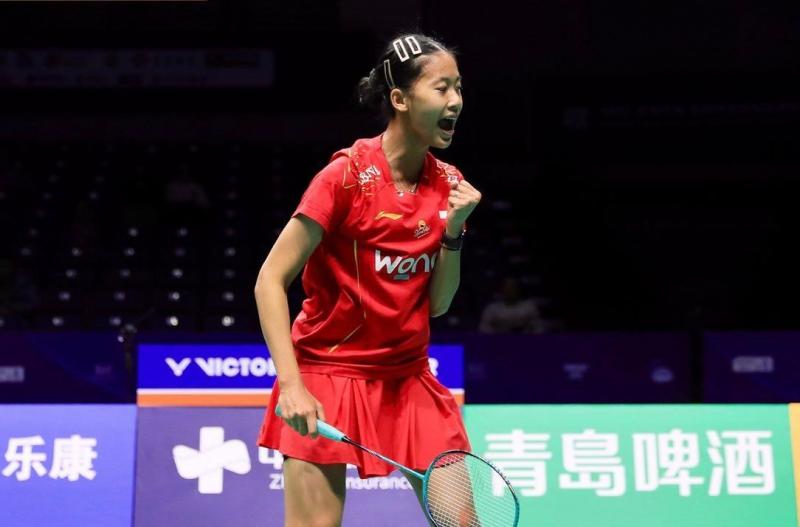 Pebulu tangkis tunggal putri Indonesia, Putri Kusuma Wardani beraksi pada babak perempat final Badminton Asia Mixed Team Championship 2025 di Qingdao Conson Sports Center, Qingdao,  (Foto: PP PBSI/ist)