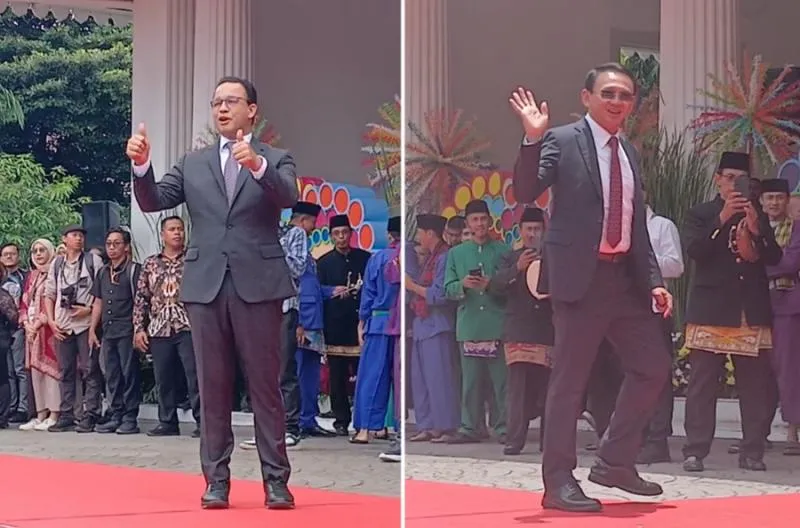 Ketika Ahok dan Anies Sambut Kedatangan Pramono-Rano di Balai Kota. (Istimewa).