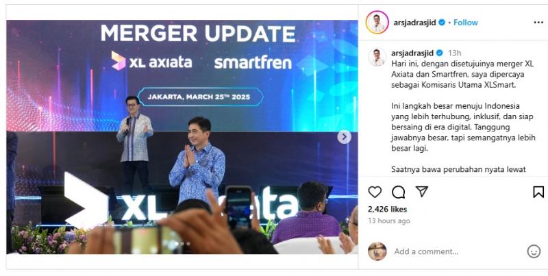 Resmi, Arsjad Rasjid Jadi Komut XLSmart, Retno Marsudi Komisaris. (Instagram Arsjad).