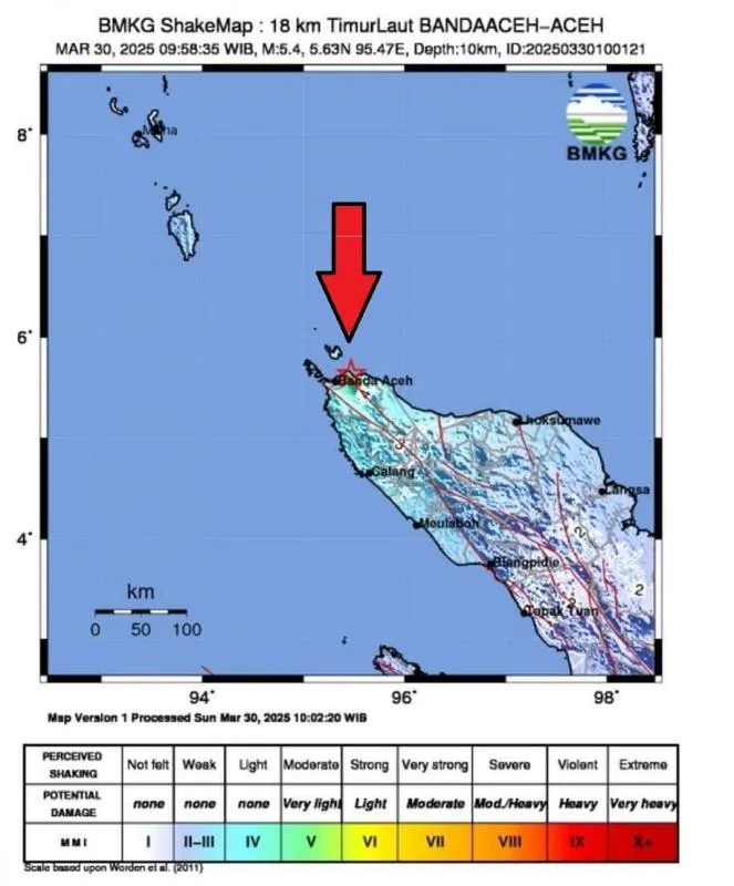 Gempa bumi M5,4 Mengguncang Kota Banda Aceh (Foto: BMKG)