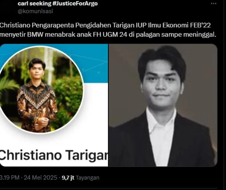 Pengemudi BMW Christiano Tarigan Penabrak Mahasiswa UGM Jadi Tersangka. (Istimewa).