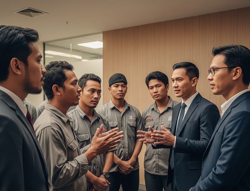 Ilustrasi Gambar Tentang Konsolidasi Perusahaan dengan Para Pekerja Terkait UU Cipta Kerja Terbaru 2024 - Sumber Foto: Gemini AI