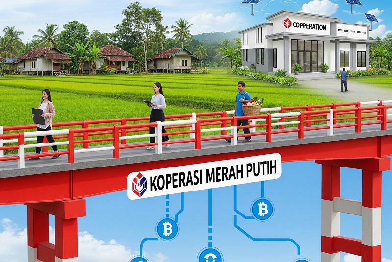 Ilusrasi Koeprasi Merah Putih - Sumber Foto: Gemini AI (prompt: ilustrasi gambar koperasi mera putih)