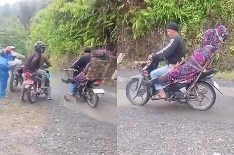 Viral Warga Bawa Jenazah ASN Pakai Motor di Donggala Imbas Jalan Rusak. (Istimewa).