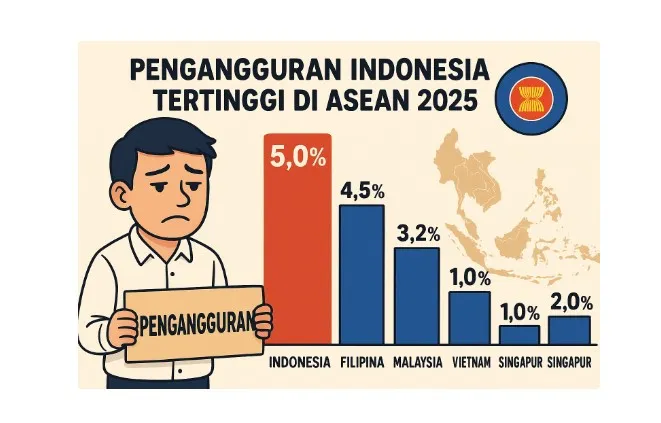 Pengangguran Indonesia Tertinggi di ASEAN 2025   foto kompas