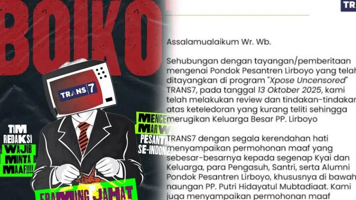 Soal Tayangan Singgung Ponpes dan Kiai, Trans7 Resmi Minta Maaf. (Istimewa).