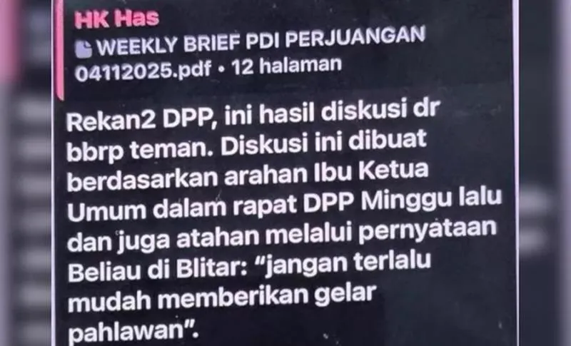 Viral Pesan Diduga dari Hasto PDIP, Ajak Tolak Gelar Pahlawan Soeharto. (Istimewa).