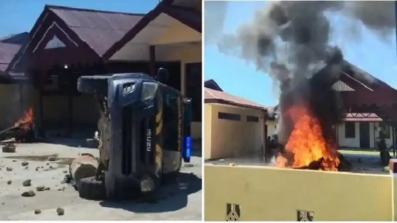 Kecewa Pengedar Narkoba Diduga Dilepas, Warga Bakar Polsek di Sumut. (Istimewa).