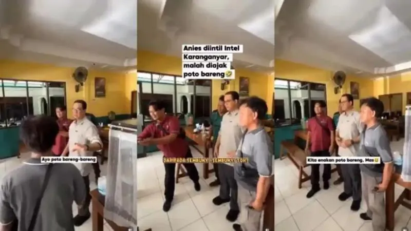 Viral Anies Diikuti Intel saat di Karanganyar Malah Ajak Foto Bareng. (Istimewa).