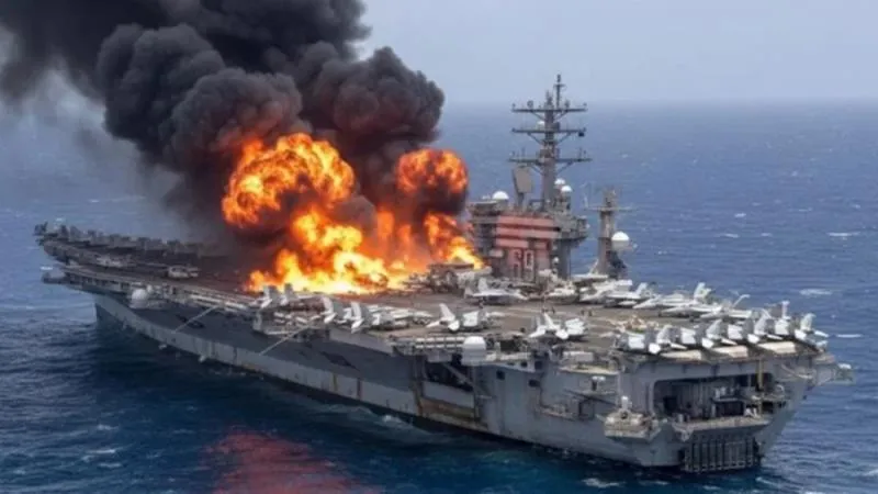 Iran Hantam Kapal Induk AS USS Abraham Lincoln dengan Rudal Balistik. (Istimewa).