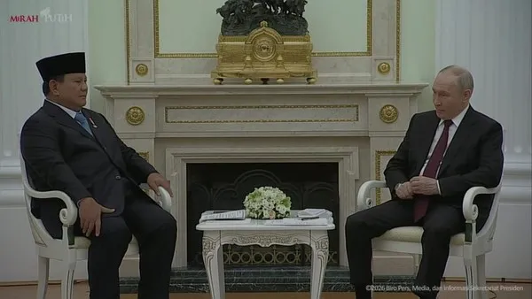 Presiden Prabowo Subianto dan Presiden Vladimir Putin.Foto: Dok. YouTube Sekretariat Presiden