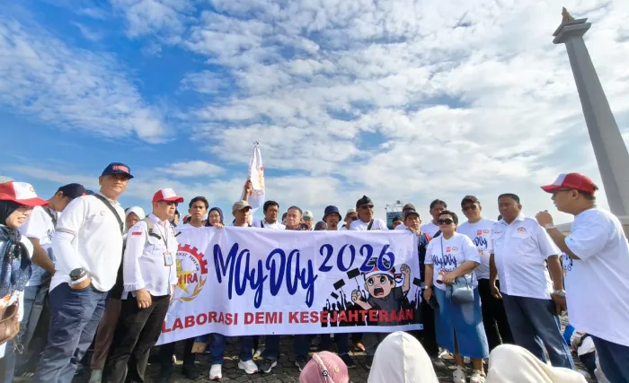 FSP IRA saat peringatan Hari Buruh Internasional di kawasan Monas, Jakarta Pusat, Jumat (1/5). (Dok. FSP IRA) 