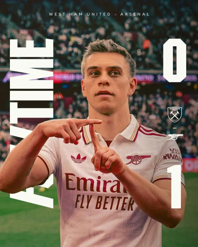 Menang Dramatis Usai Gol West Ham Dianulir, Arsenal Nyaman di Puncak. (x Arsenal).