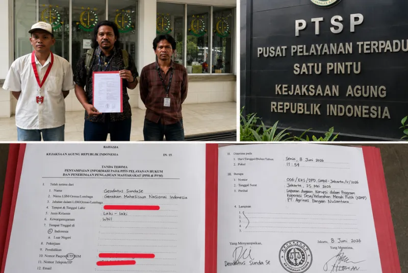 Ketua GMNI Jakarta melaporkan dugaan korupsi KDMP ke Kejaksaan Agung, Senin (8/6). (Ilustrasi)