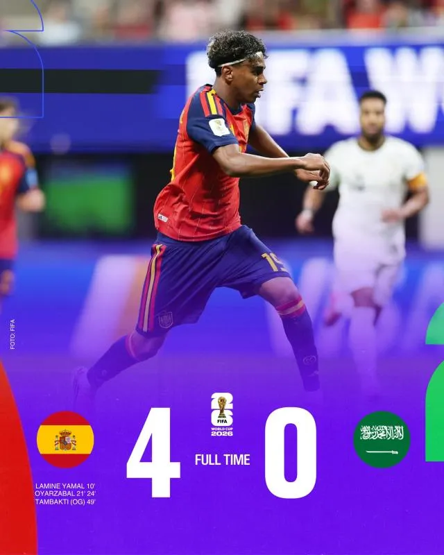 Update Grup H Piala Dunia 2026: Spanyol Hancurkan Arab Saudi. (Istimewa).