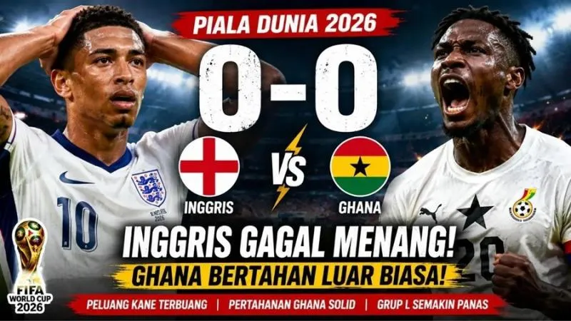 Update Grup L Piala Dunia: Inggris Ditahan Ghana, Kane Buang Peluang. (Istimewa).