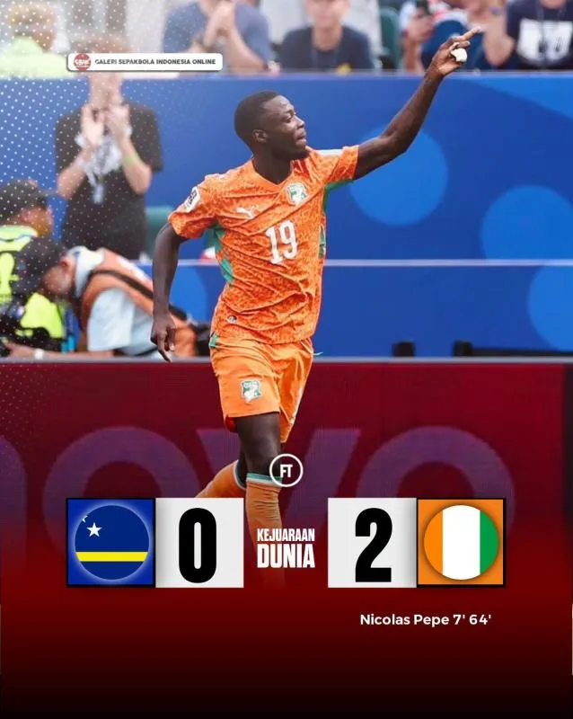 Update Grup E Piala Dunia: Pantai Gading Hajar Curacao, Pepe 2 Gol. (Istimewa).