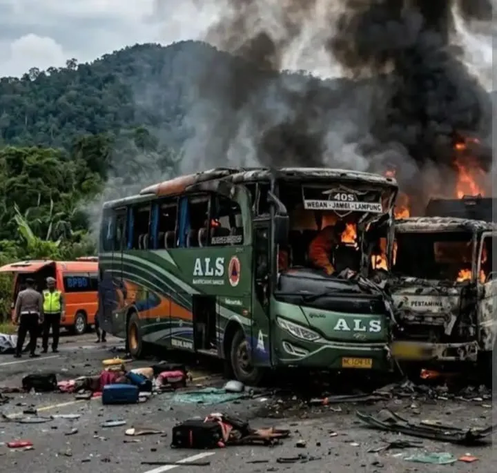 Kecelakaan bus dan truk di Sumsel (Poskota)