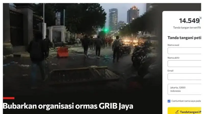 Petisi Bubarkan GRIB Jaya. (Istimewa).